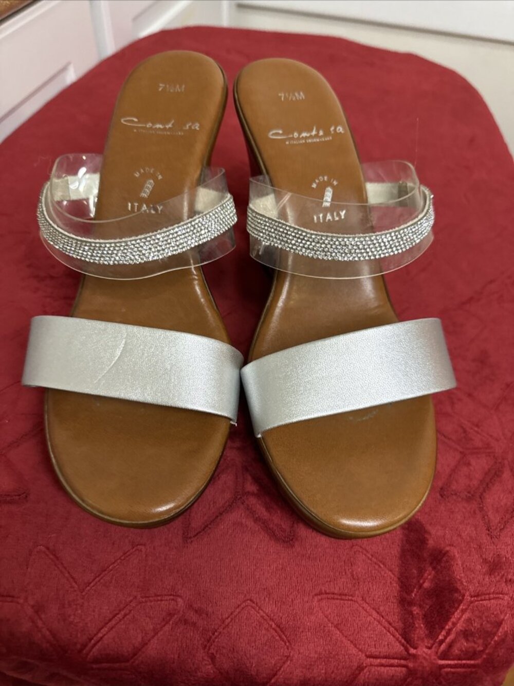 Contesa Women’s Skylark Silver Brown Bling Wedges Size 7 1/2 M. Made In Italy